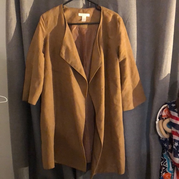 H&M Flowy Tan Fall Coat 3/4 sleeve Suede-like - Picture 2 of 8